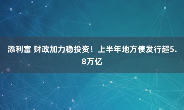 添利富 财政加力稳投资！上半年地方债发行超5.8万亿